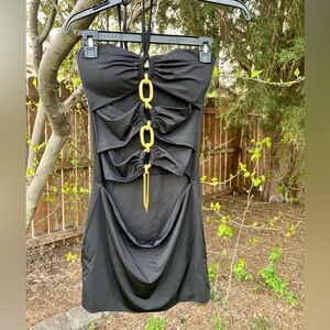 NWT Forplay club dancer club wear mini LBD cutout padded gold Y2k